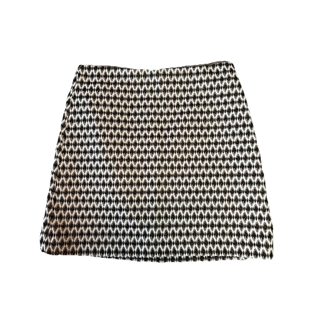 Ann Taylor Loft Skirt Women 12 Black White Metallic Ikat Print Gold Exposed Zip
